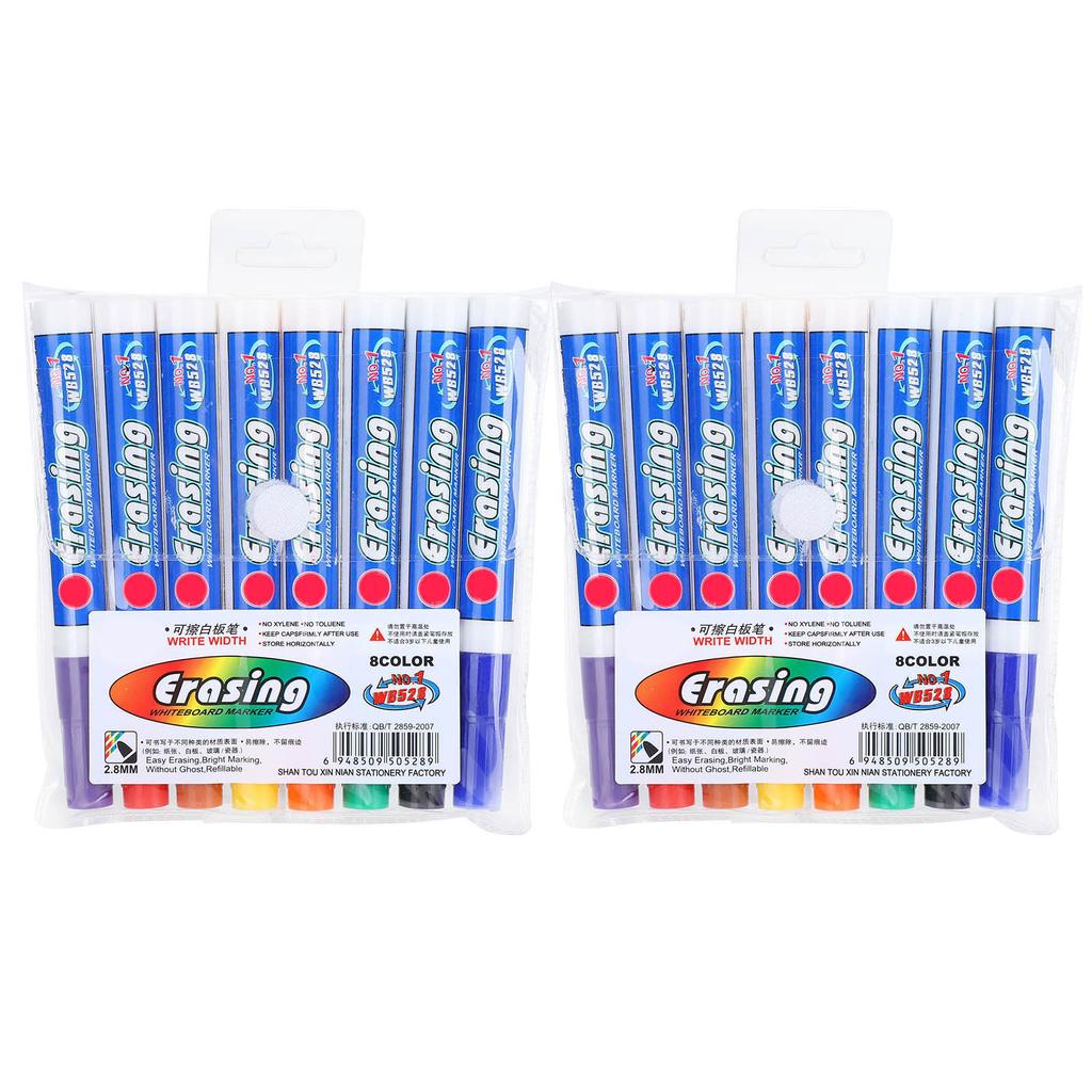 2 Sets 8 Colors Dry Erasable Whiteboard Pen Colorful Fiber Nib Markers Sets for School