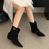 Damenstiefel mit Innensohle, Retro-Dunkel, Kurze Stiefel, Ritterstiefel, Martin-Stiefel, Herbst-Neu, Spitz, Kurze Stiefel, Westernstiefel