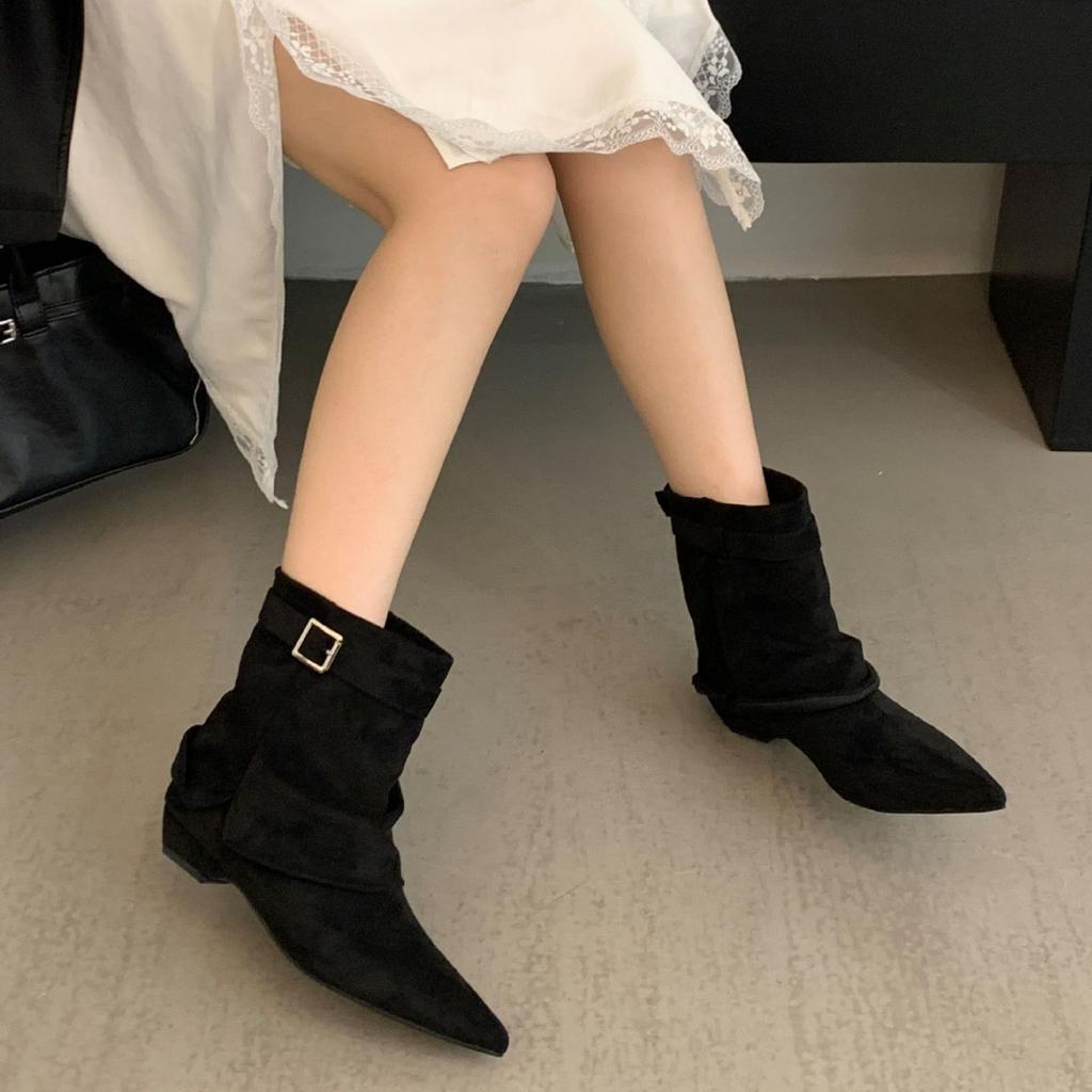 Damenstiefel mit Innensohle, Retro-Dunkel, Kurze Stiefel, Ritterstiefel, Martin-Stiefel, Herbst-Neu, Spitz, Kurze Stiefel, Westernstiefel