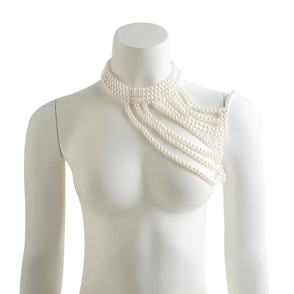 Metal Shoulder Tassels Costume Armband Elegant Shawl Pearl Body Chain  Party Decoration