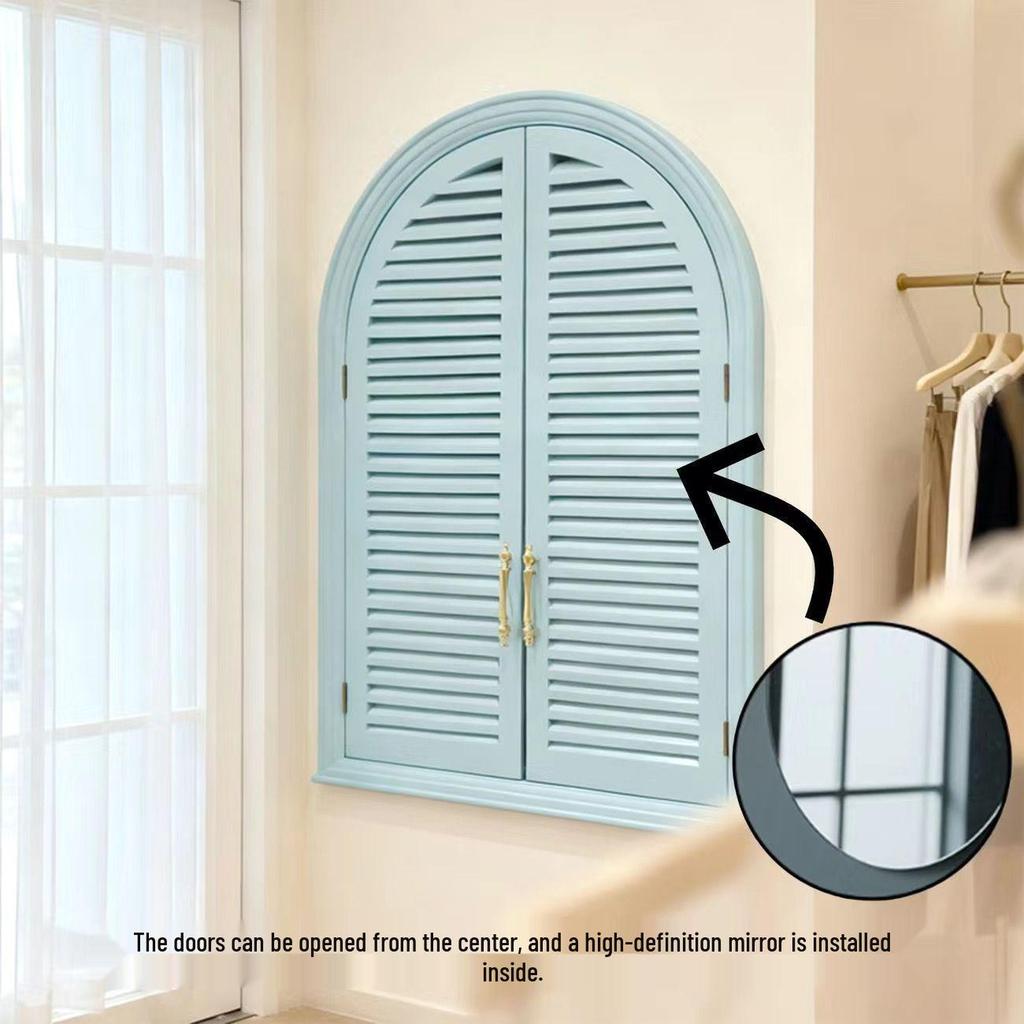 French-Style Solid Wood Shutter Mirror for Electrical Box Covering and Corridor Decor
