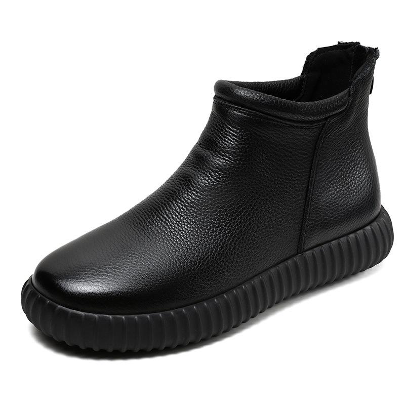 Johnature Genuine Leather Ankle Boots Casual Versatile Solid Color Soft Soled Flat Short Boots Women's Shoes