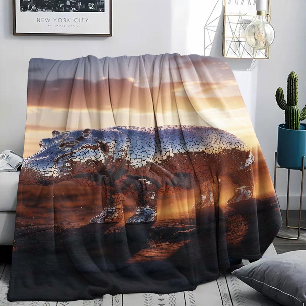 1Pc Mirroranimals Print Flannel Blanket, High quality Comfortable for All Seasons, Home Decor, Warmth and Comfort, Perfect for Christmas Gifts