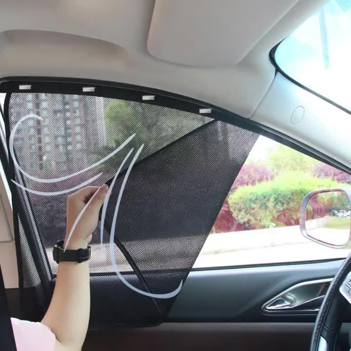 4pcs Magnetic Front Rear Window Curtain Summer UV Protection Universal Foldable Window Sunshades with Small Hole Auto Accessory