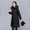 Big fur collar cotton-padded clothes for women's long styles over the knee, winter new loose waist cotton-padded jackets, thickened cotton-padded
