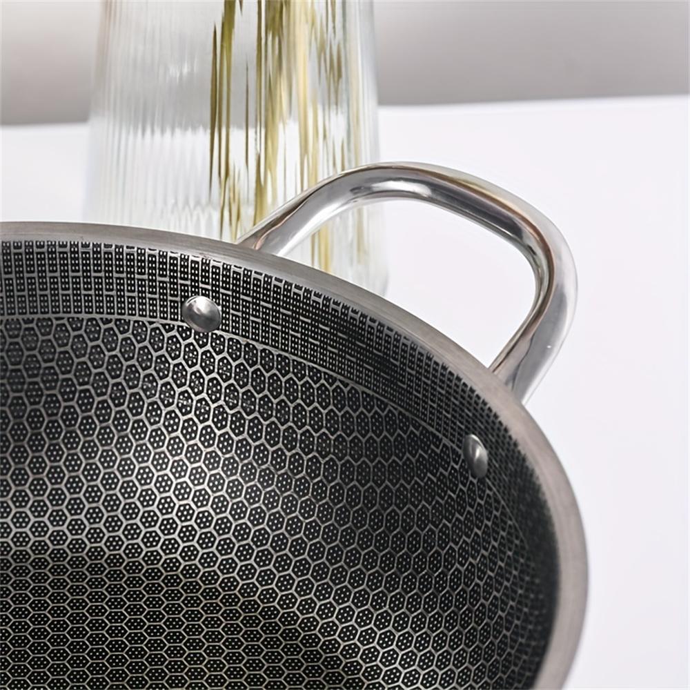 Stainless Steel Honeycomb Non-Stick Double-Handle Wok with Lid, Multi-Functional Home Frying, Stir-Frying, and Stewing Pot
