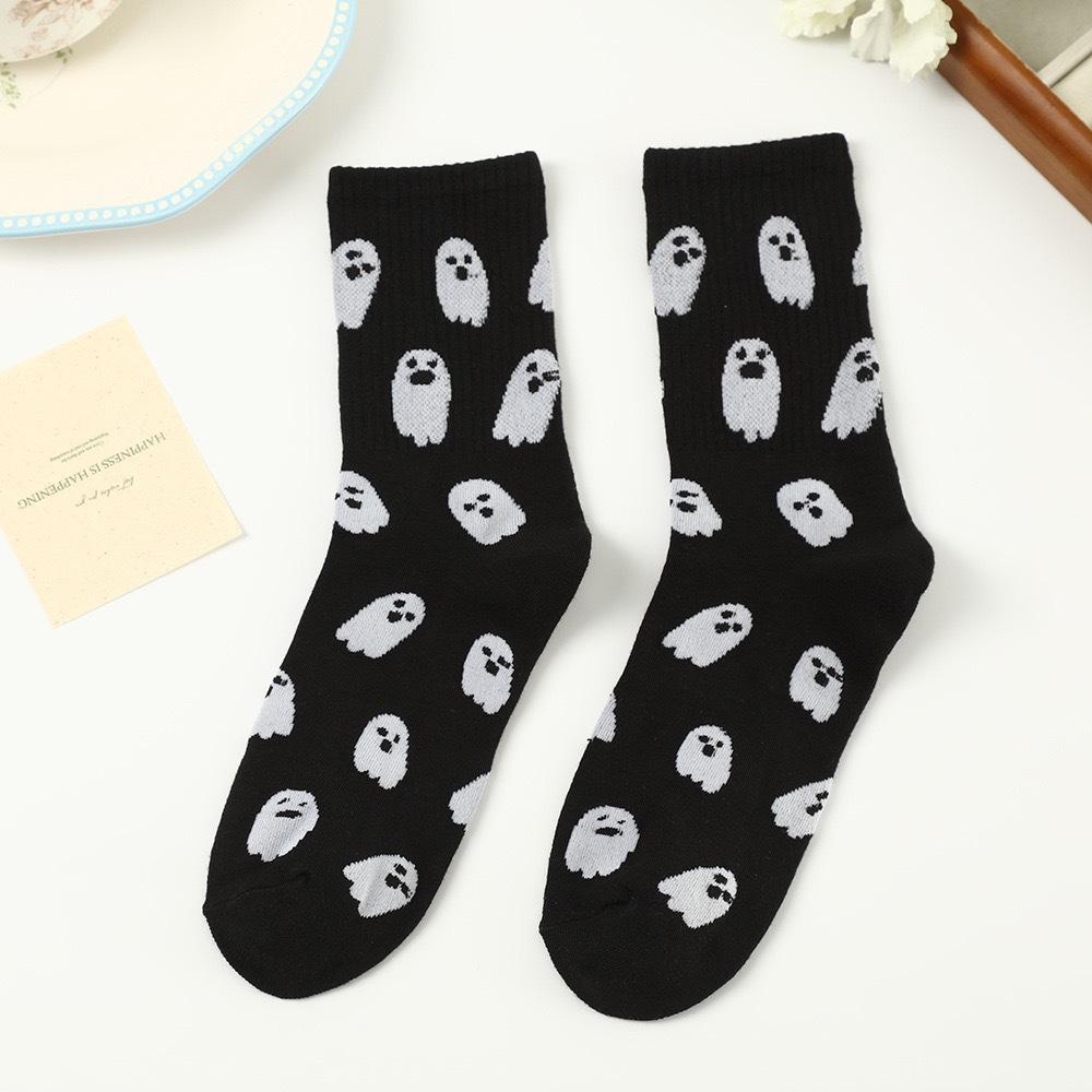 Socks Halloween Unisex Spring and Autumn Cartoon Ghost Ins Versatile Color Mid Tube Socks