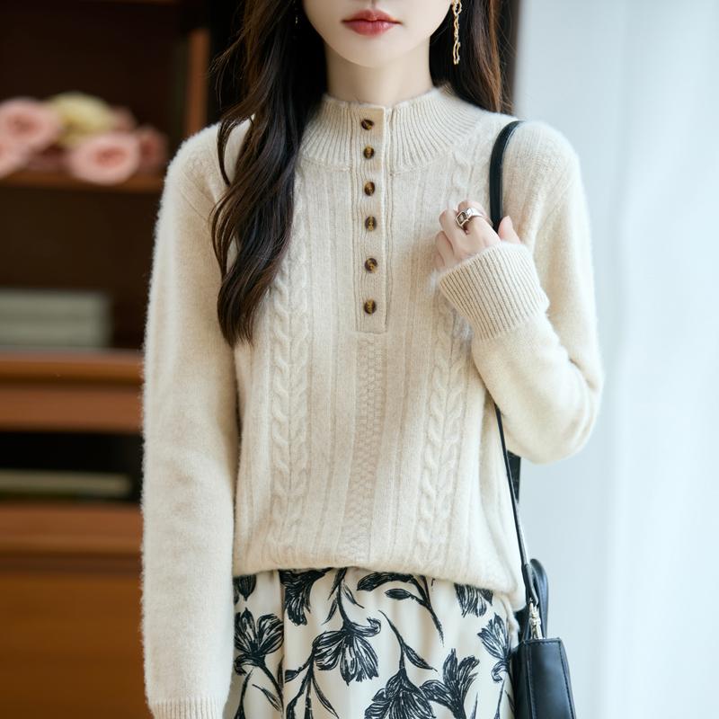 Women's Cashmere Sweater Qinghe Cashmere 30% Cashmere 70% Wool Autumn and Winter Pullover Warm and Fashionable