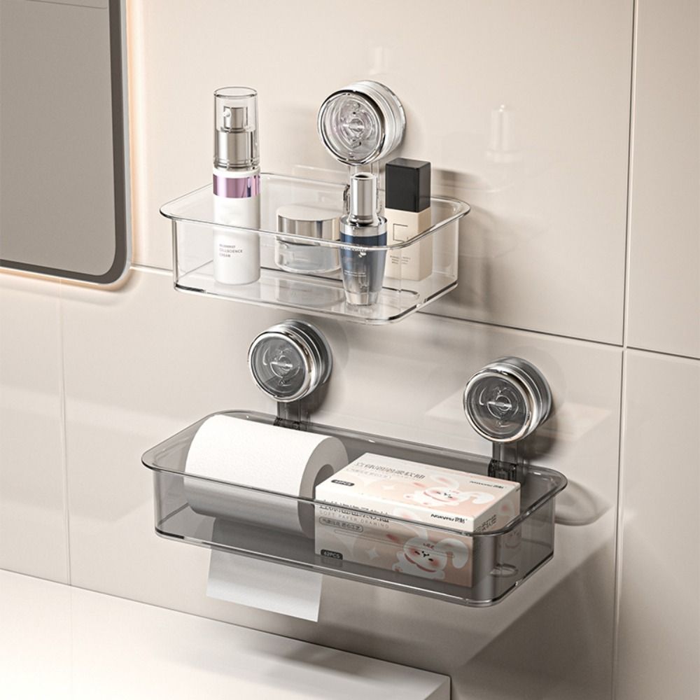 Punching Free Bathroom Storage Rack Multi-Function Suction Cup Wall Mounted Tissue Box Removable Drainable