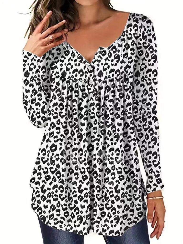 European & American Elegant Plus Size Buttoned Top for Women - Spring/Autumn Fashion