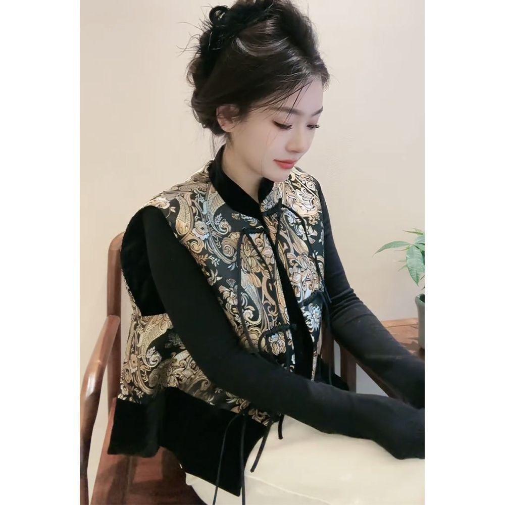 2025 Spring Black Jacquard Vest, Women's Popular Unique and Chic Printed Vest This Year
