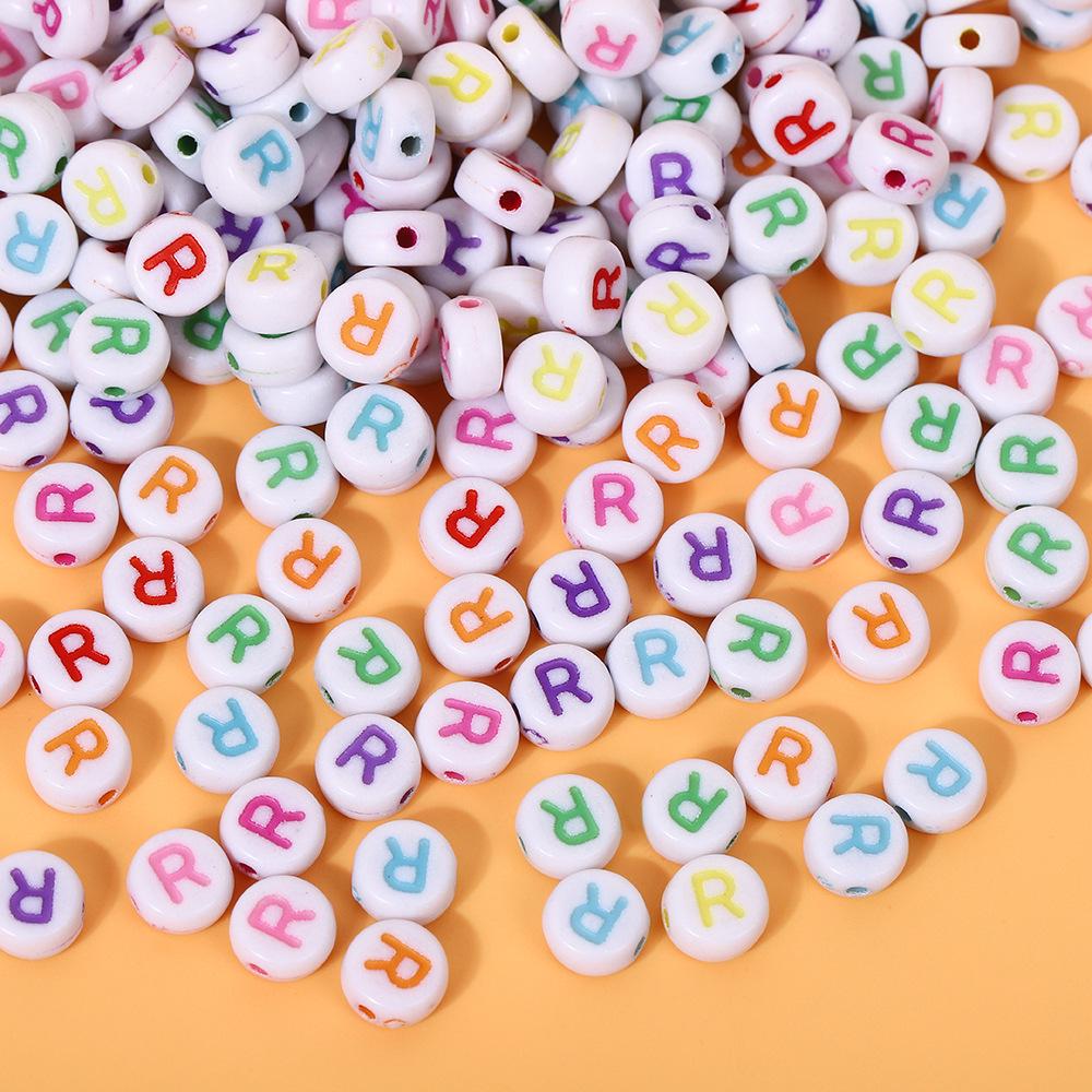 Alphabet Beads: Colorful A-Z Single Letter Round Beads for DIY Jewelry – Flat, White Background, Straight Hole for Stringing Phone Chains & More