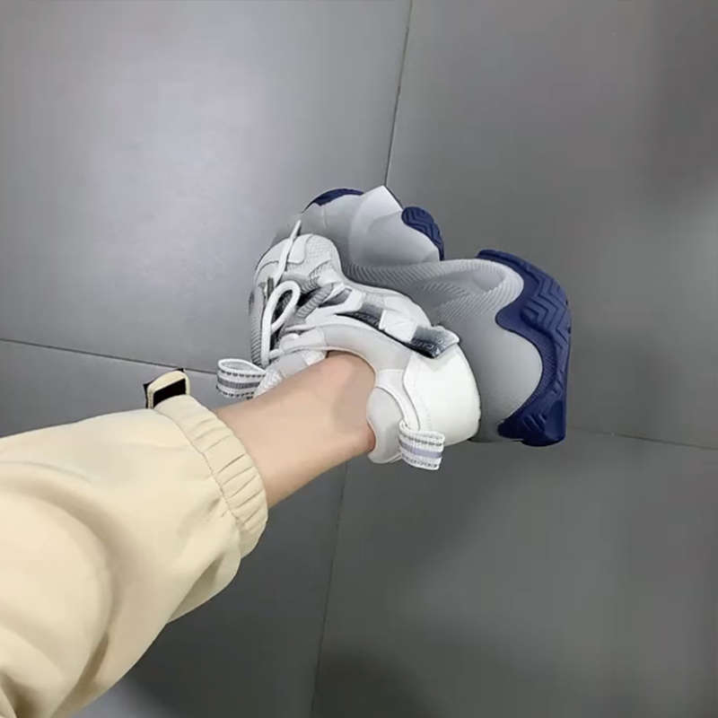 Korean version of mesh dad shoes women 2025 new color matching heightened thick sole lace-up sports leisure breathable soft bottom trendy