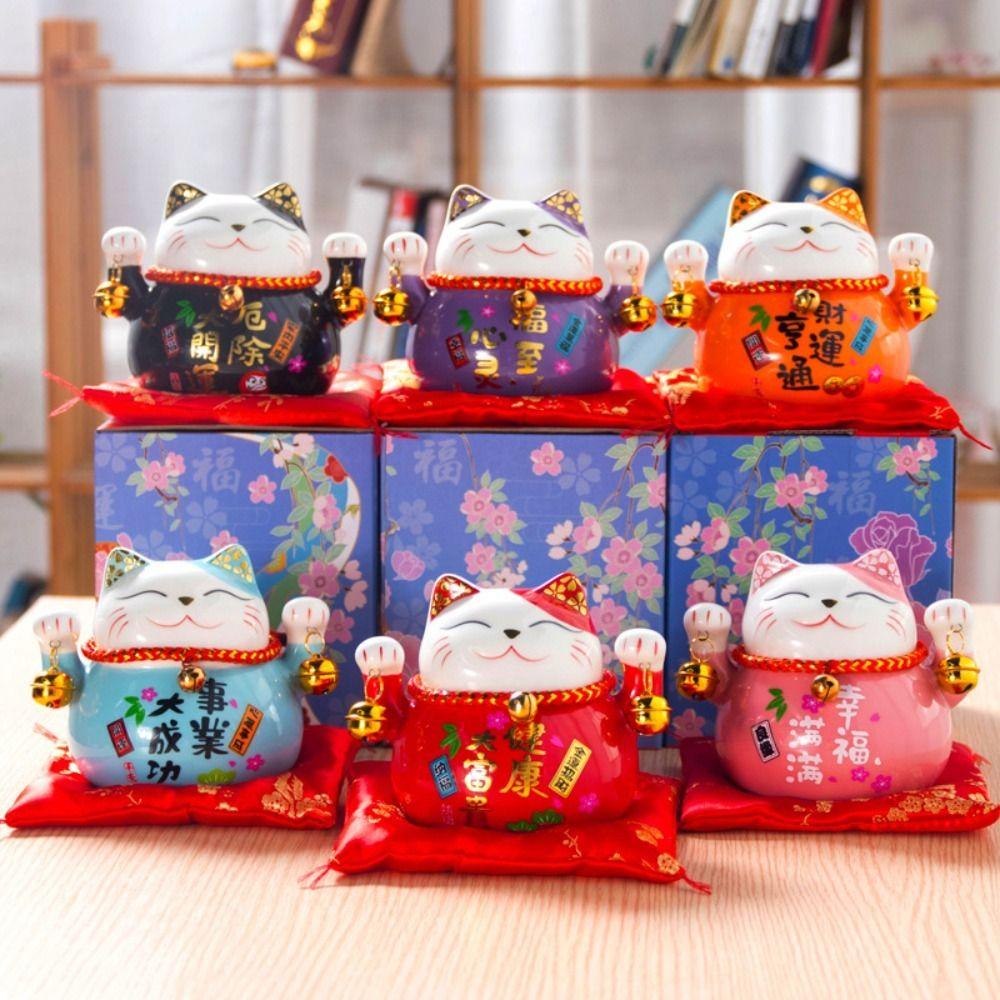 Bell Fortune Cat Piggy Bank Ceramic Desktop Decoration Crafts Cat Money Bank Opening Gift