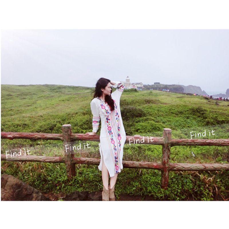 

Fjia Этнический Стиль Мода Богемное Платье с Боковым Разрезом и Цветочной Вышивкой, Платье для Отпуска, 3 Цвета Black half sleeve(* New) M