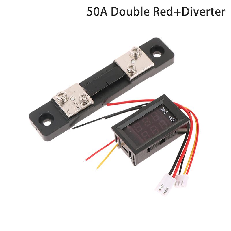 Mini Digital Voltmeter Ammeter DC 0-100V 50A Amp Volt Voltage Current Meter Detector Tester 0.28" Dual LED Display Gauge + Shunt