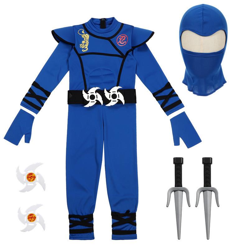 Costume Noir et Bleu pour Enfants Halloween Cosplay Fête Tenue avec Masque Jouet Cadeau pour Garçons et Filles Fête de Fête Costume S