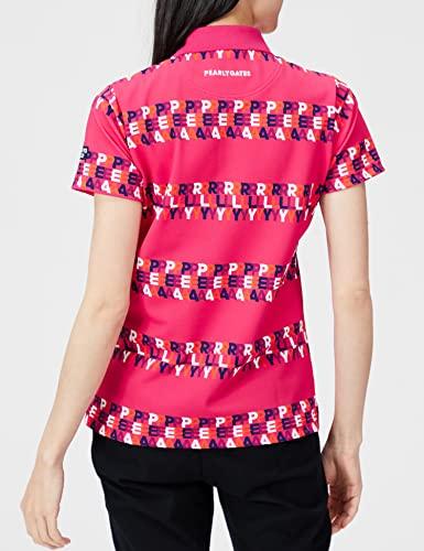 PEARLY GATES Women's Short Sleeve Polo Shirt with 3-Tuck Inlay, Flex Fusion Logo Border Pattern, Stretch / 055-2260806 090_Pink Base, Size 0 [S]