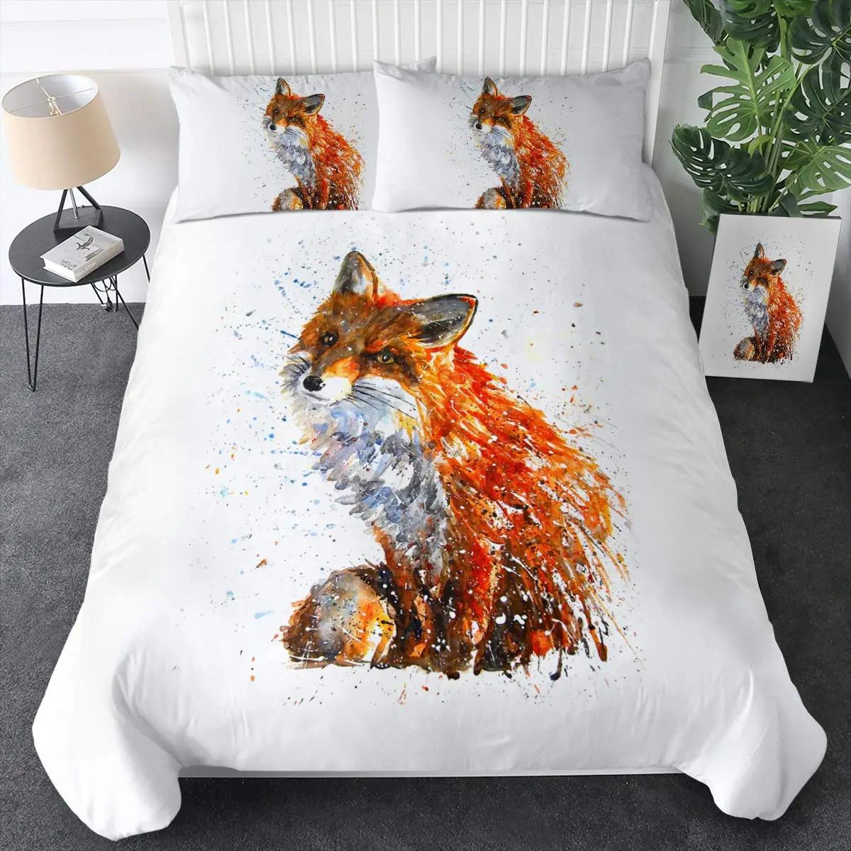 Comforter Tribal Ethnic Orange Fox Woodland Animals Comforter Set 2/3Pcs Dream Catcher Bedding Set Soft Qulit Comforter (quilt)-EU Single(135*200cm)3pcs