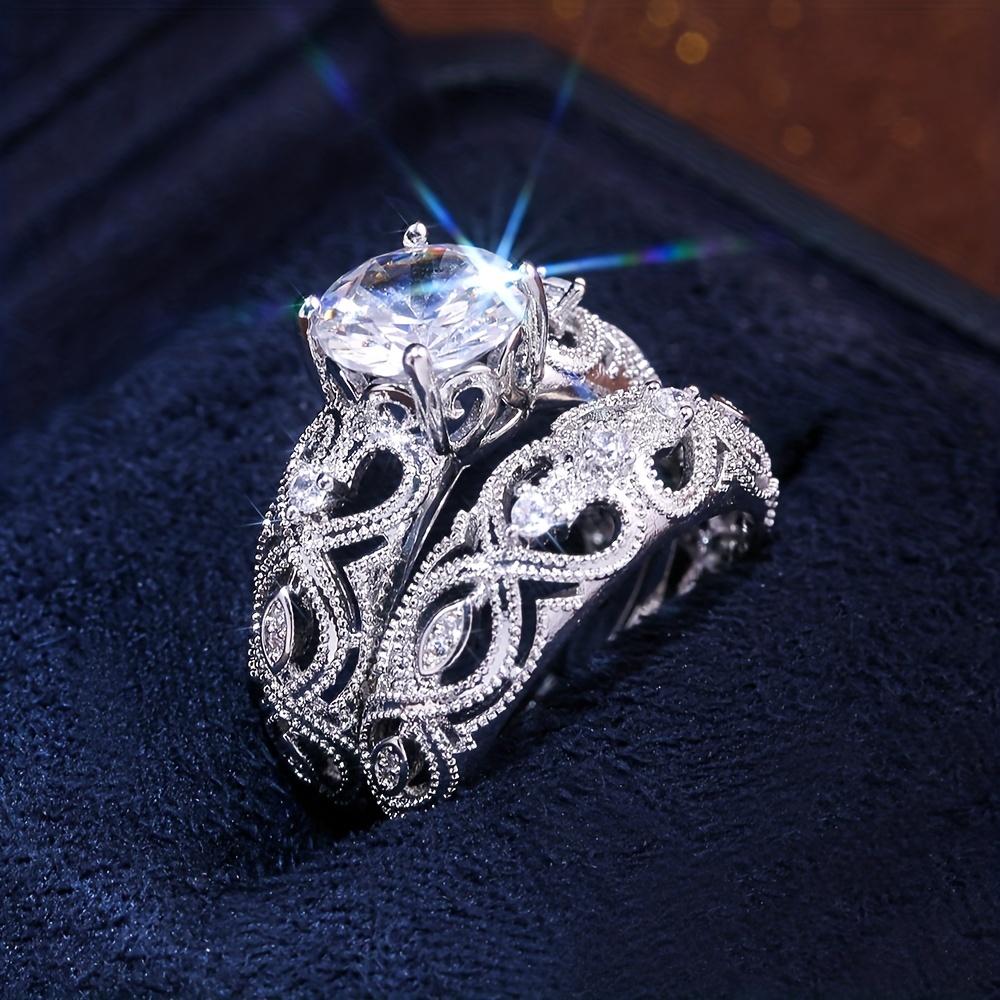 Fashionable and exquisite hollow out heart-shaped flower ring, women s personalized and creative couple ring set 6