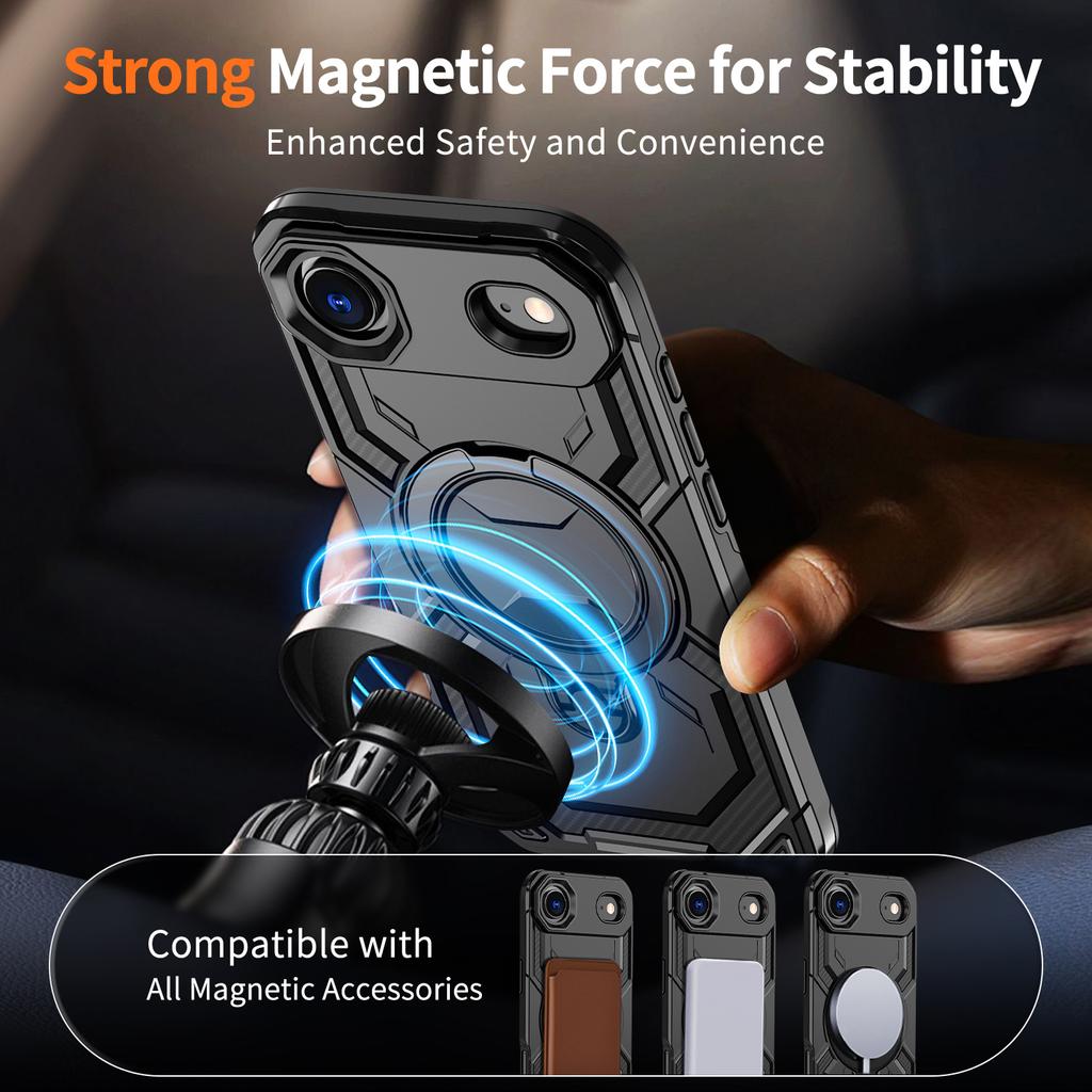 Pro iPhone Air Magnetický kryt s kroužkem a stojánkem, hybridní kryt telefonu PC + TPU