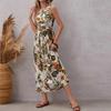 Sommer Baumwolle England Stil Blume Druck Ärmelloses Langes Kleid Für Frauen Apricot Casual High-taille Kleid Vestidos 24966