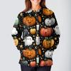 Women's Casual Fashion Long Sleeve Standing Collar Single Breasted Halloween Printed Workwear Jacket Tops
