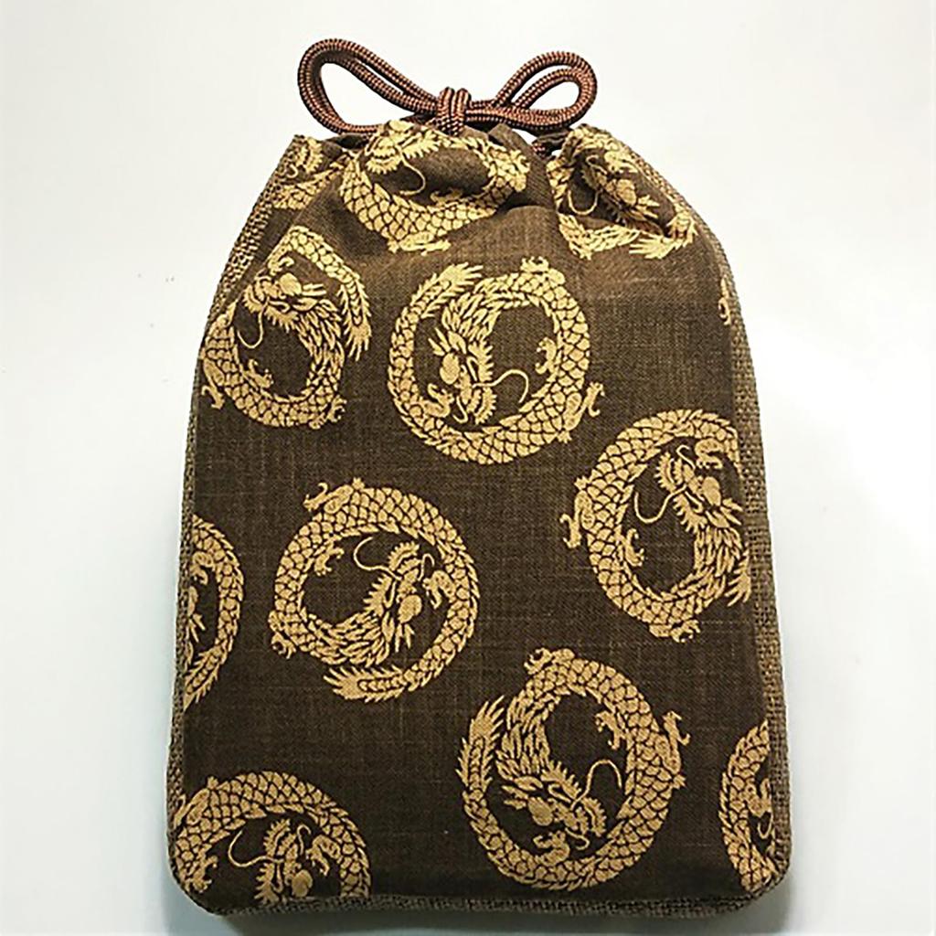 Maruzen Drawstring Bag with Gusset, Shingen Bag, Maruryu Design, Made In Japan, Brown, Approx. 28 X 20 X 4 Cm
