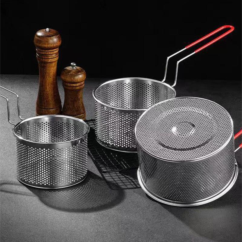 NUBECOM 304 Stainless Steel French Fries Frame Round Filter Multi-purpose Fryer Frying Basket Colander Strainer Kitchen Tools