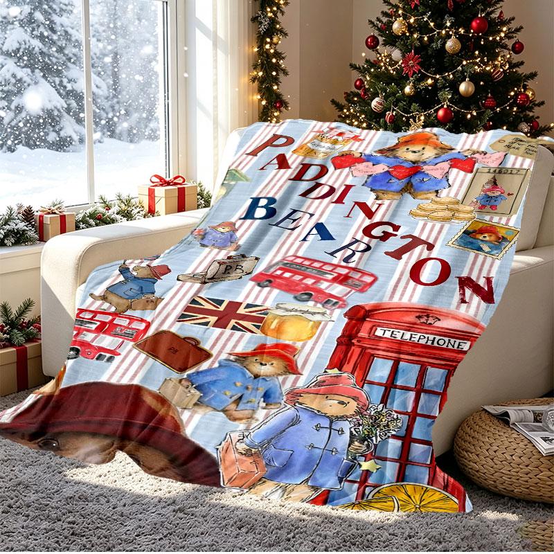 Paddington Bear Pattern Blanket for Home Decoration, Bed, Sofa, Car Travel, Camping, Suitable for All Seasons, Birthday Christmas Gift