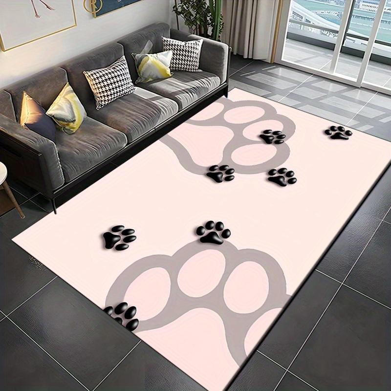 Crystal Velvet Puppy Paw Print Area Rug - Non-Slip, Soft Pink with Black & White Pads,  Polyester, Perfect for Bedro