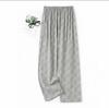 Summer men's cotton and silk pajama pants plaid home pants loose can be worn outside beach long pants youth artificial cotton