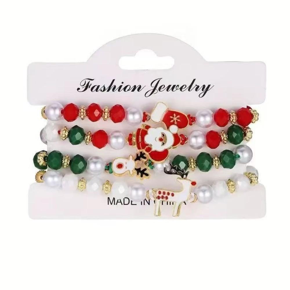 Set da 4 pezzi Braccialetto con Ciondoli di Babbo Natale per Natale Braccialetto Stilizzato Natalizio con Perle Finte Donna
