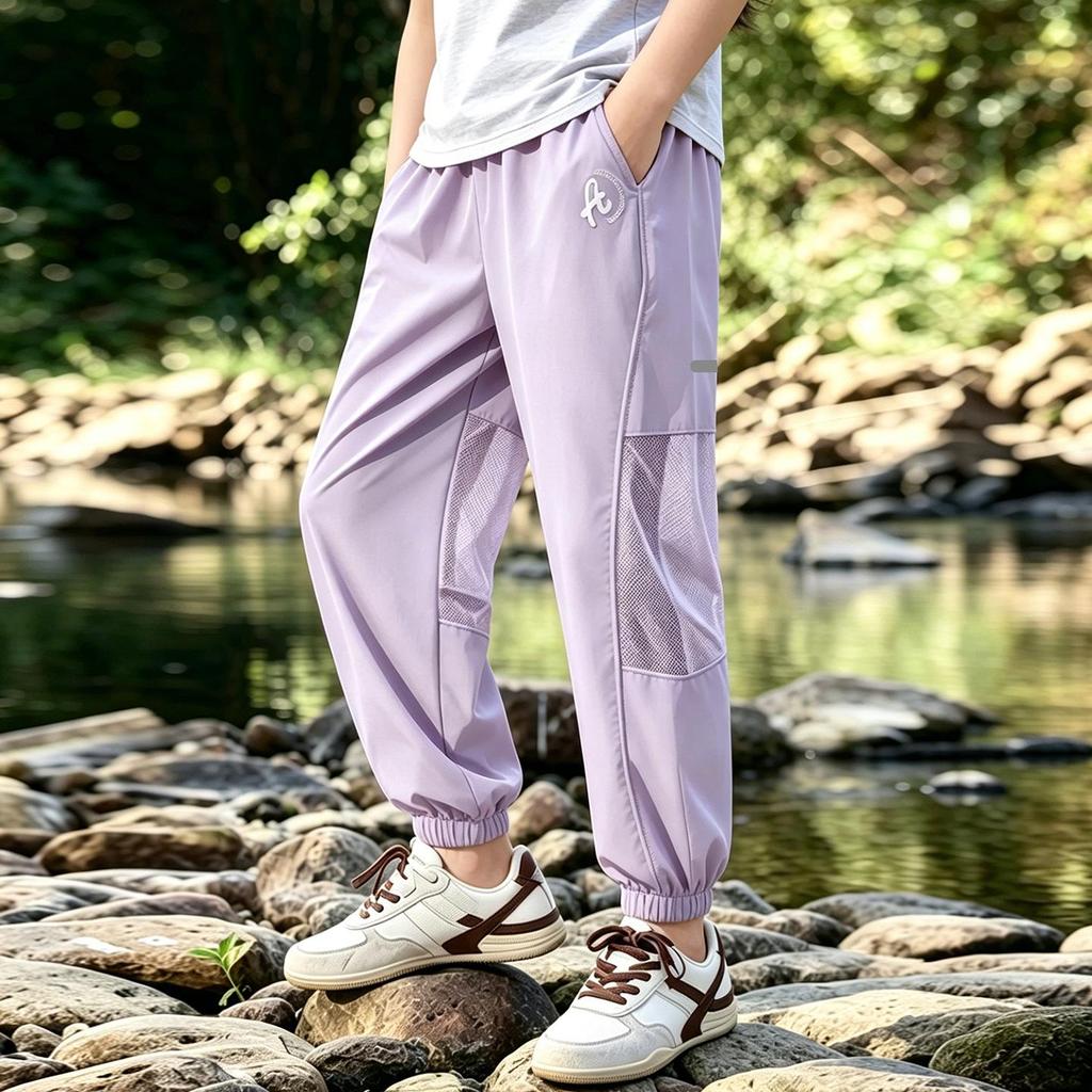 Girls' Quick-Dry Summer Joggers - Lightweight, Anti-Mosquito Ice Silk Pants for Older Kids