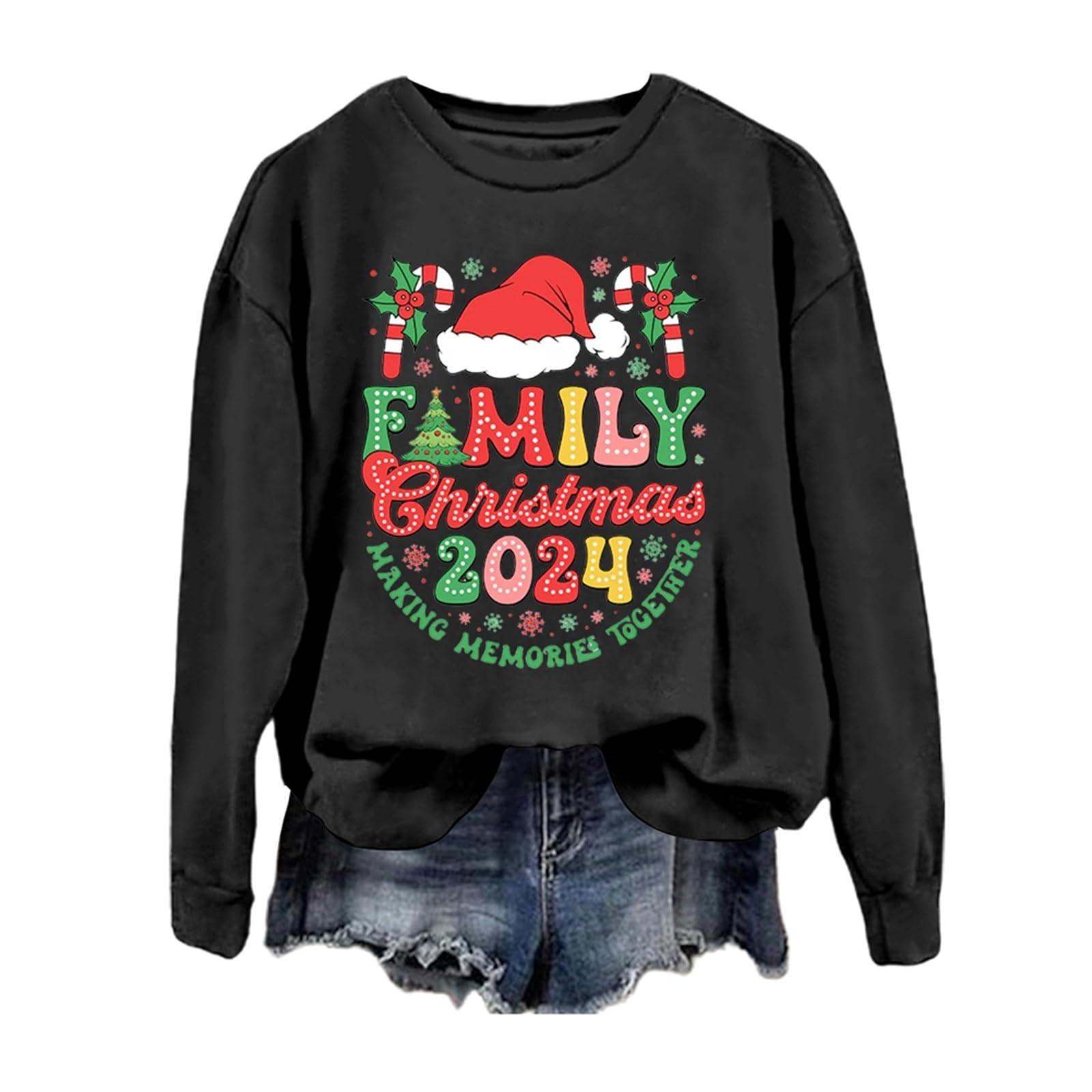 

Женская мода повседневный свободный длинный рукав рождественский принтованный топ L чёрный