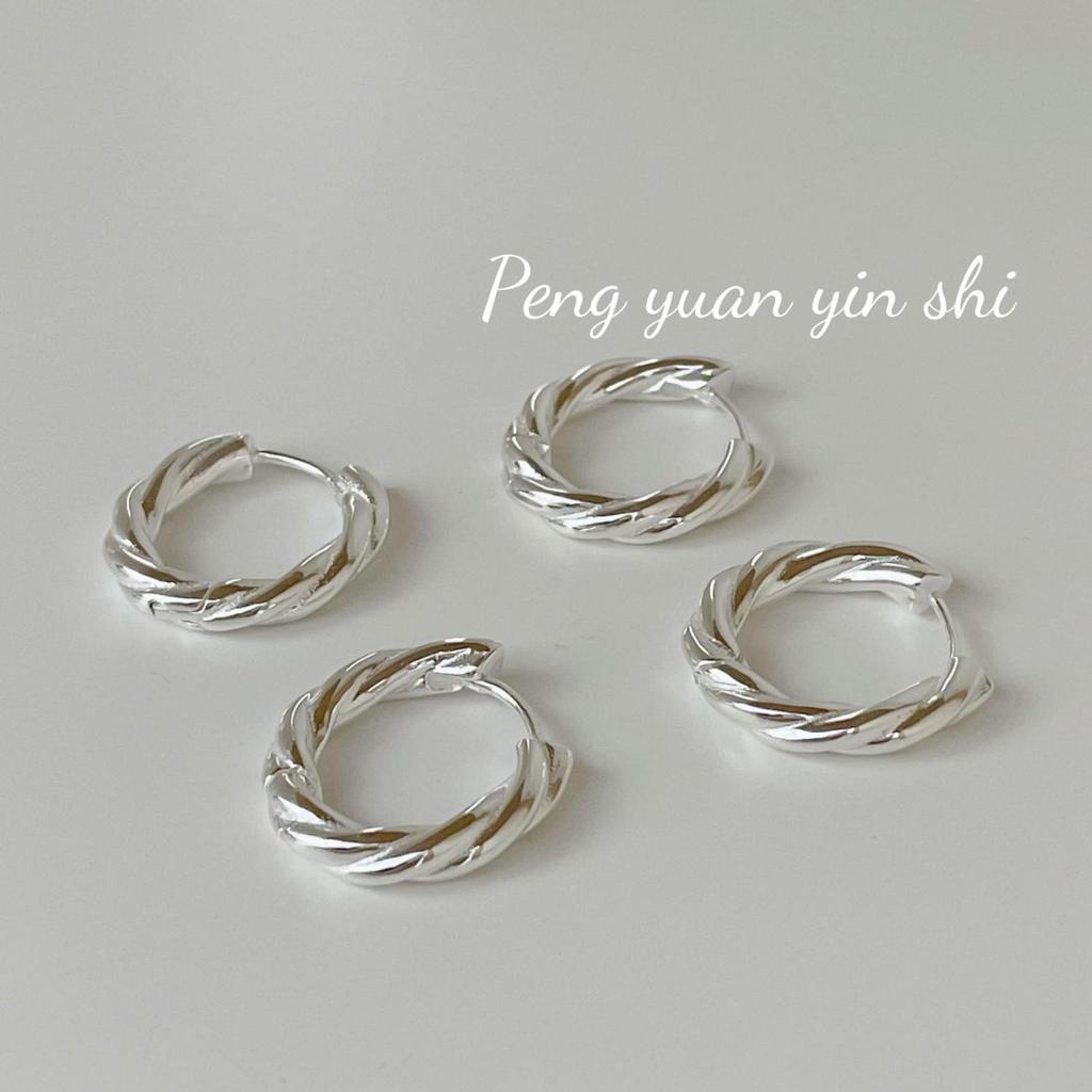 Su Chuang S925 Sterling Silver Twisted Rope Design Stud Earrings - High-End, Niche Style