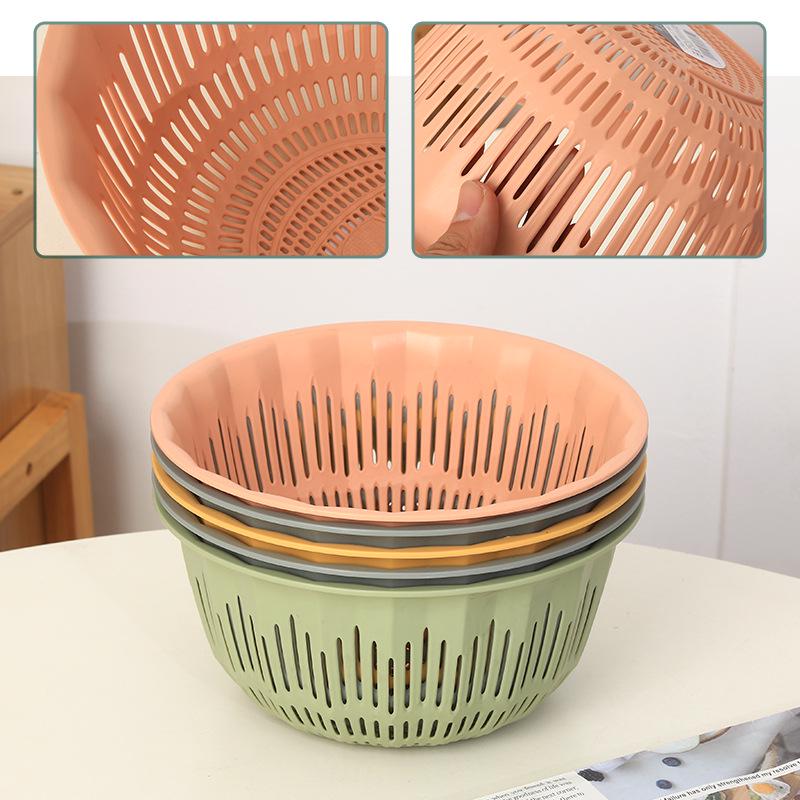 Vegetable Washing Colander: Double-Layer Draining Basket for Kitchen Use
