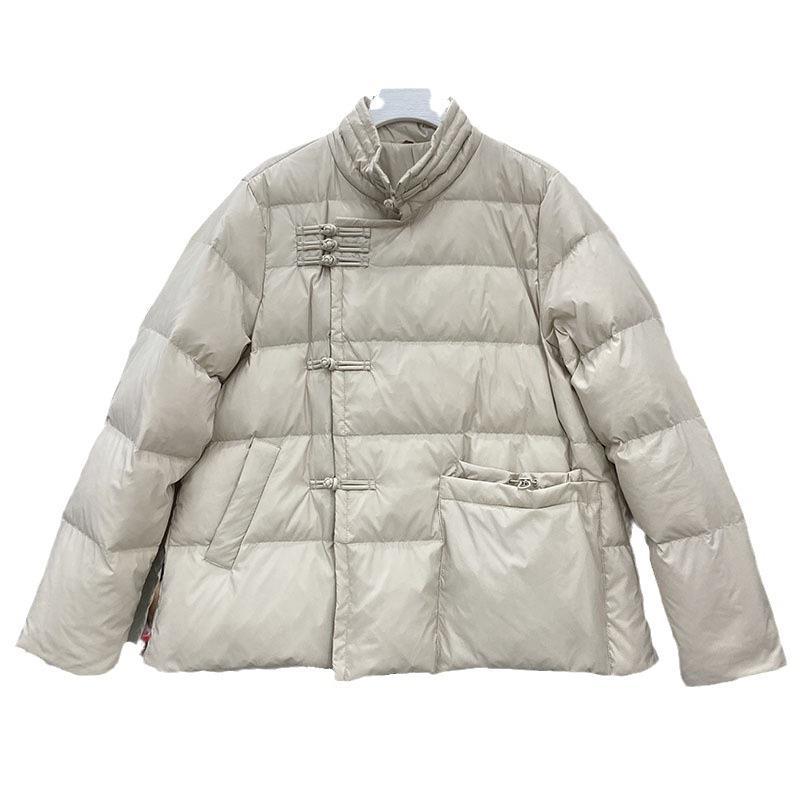 White duck down jacket women's stand-up collar ethnic style retro buckle fashionable foreign style thin short autumn and winter coat