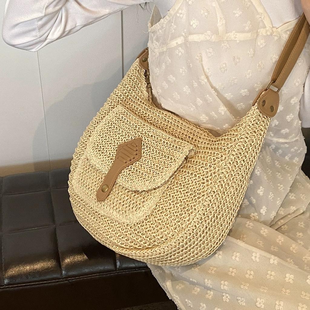 Luxus-Umhängetaschen für Damen Stroh-Strandtasche Gewebte Boho-Rattan-Stroh-Schultertasche Geldbörsen und Handtaschen Sommer-Raffia-Tasche