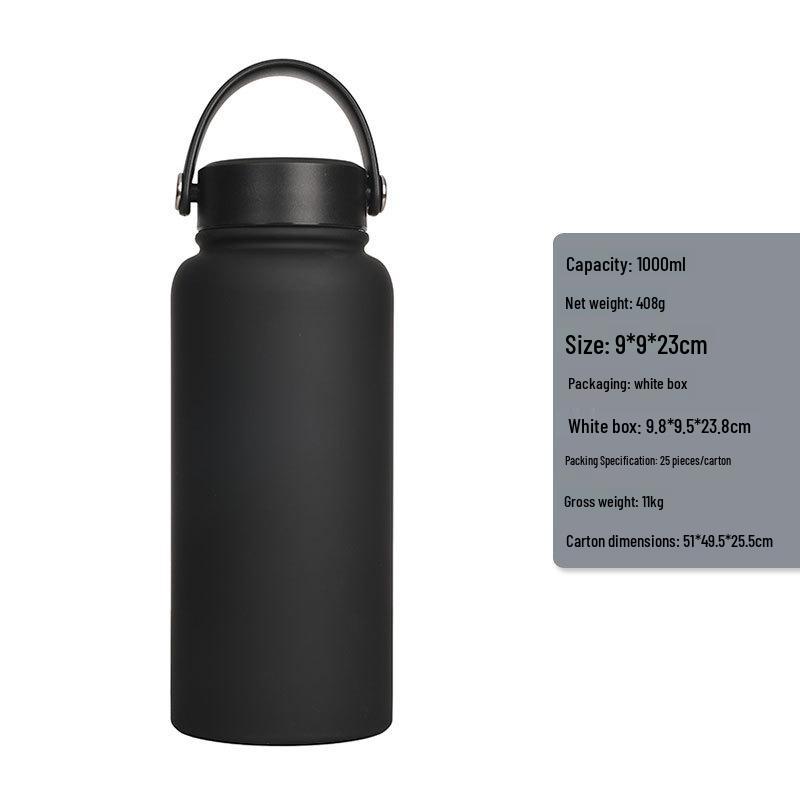 1L Large Capacity Wide Mouth Rubber Paint Thermos Cup - Easy To Clean, American Style, Fashionable Student Water Bottle