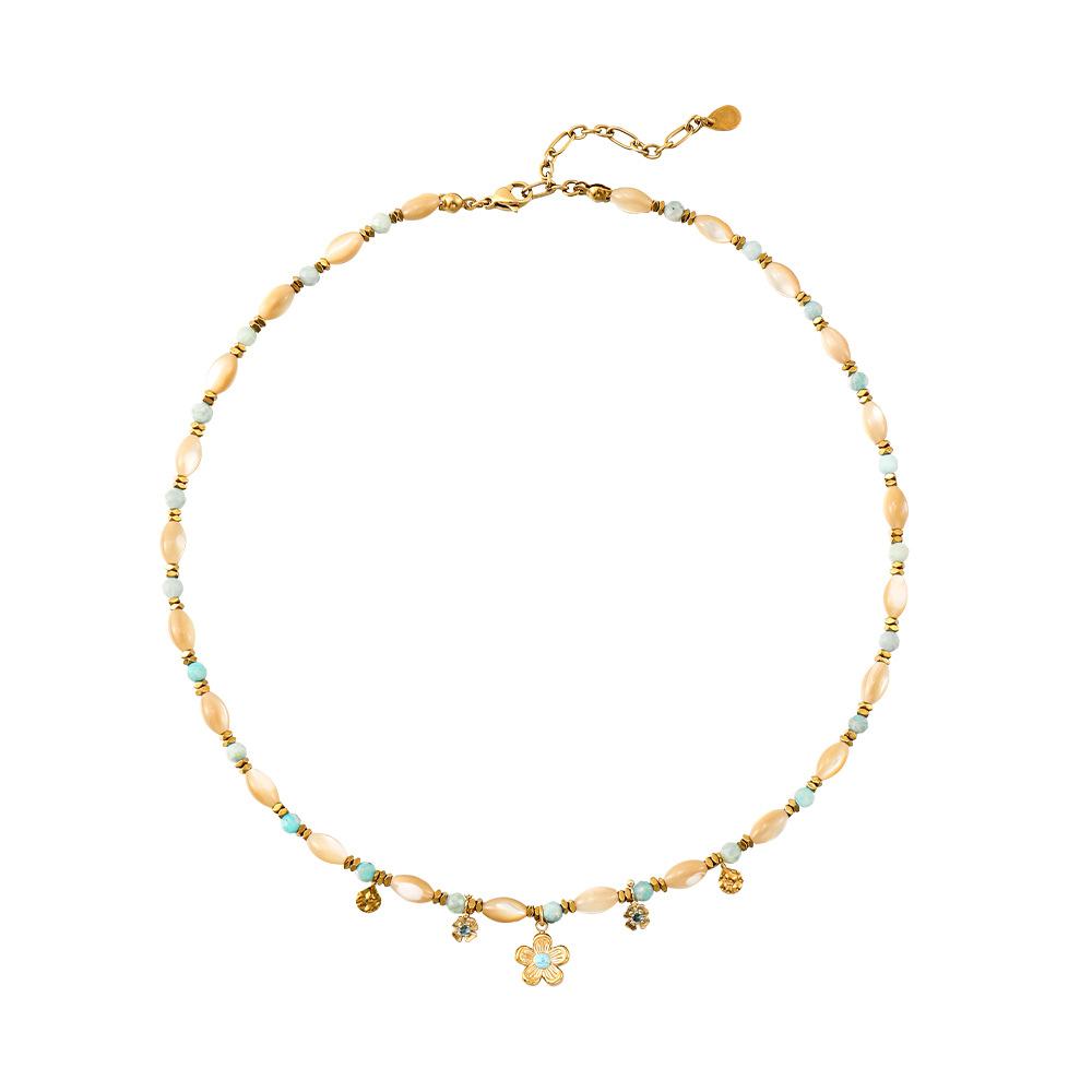 Monet cat's eye flower colored natural stone necklace female, summer travel niche design beaded white collarbone chain