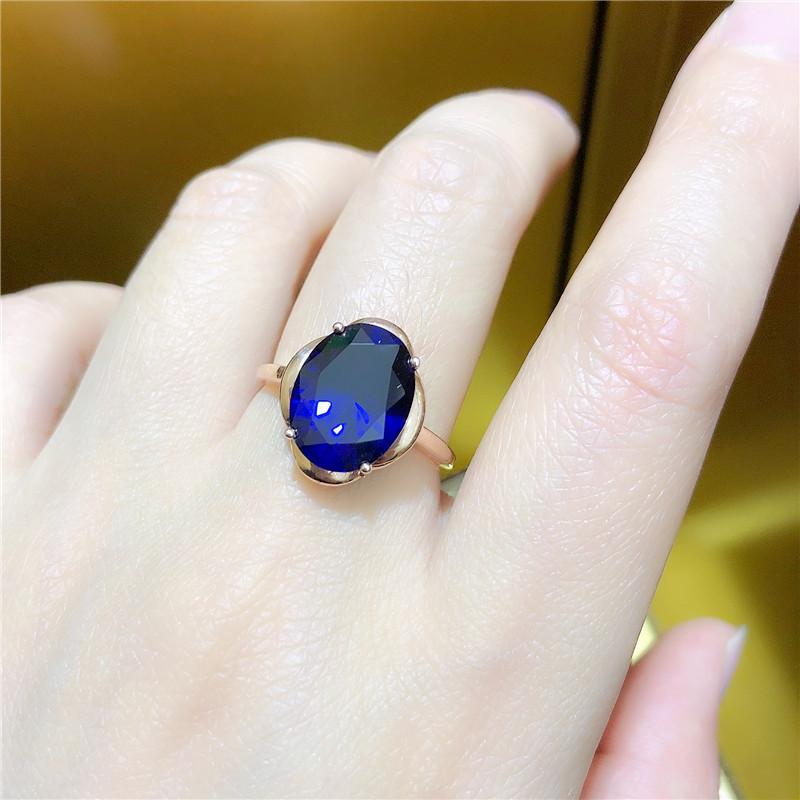 Russia 585 Purple Gold Inlaid Egg Surface Bluestone Ring Rose Gold Plated High-End Fashion Open Ring