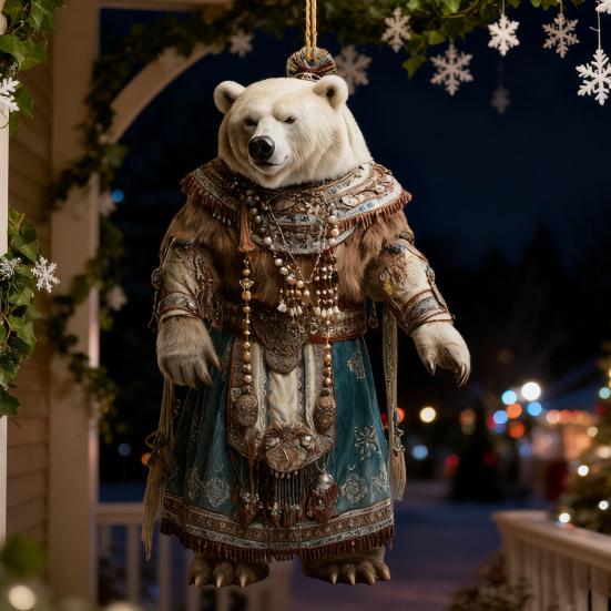 Polar Bear Christmas Ornament Cute Bear Xmas Tree Ornament 2D Acrylic Hanging Pendant for Car Interior Home Decor