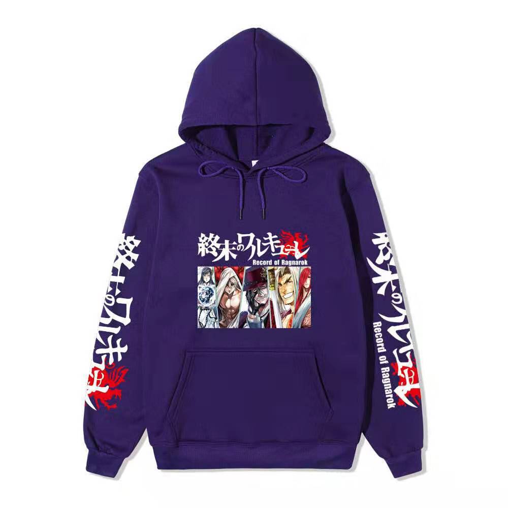 Record of Ragnarok Multiple Characters Anime Hoodie Japanese Dragon Vertical Sleeve Print Casual Pullover Sweatshirt