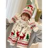 Korean-style student autumn and winter women's knitted hat, scarf, and touchscreen gloves three-piece set, warm Christmas new hat