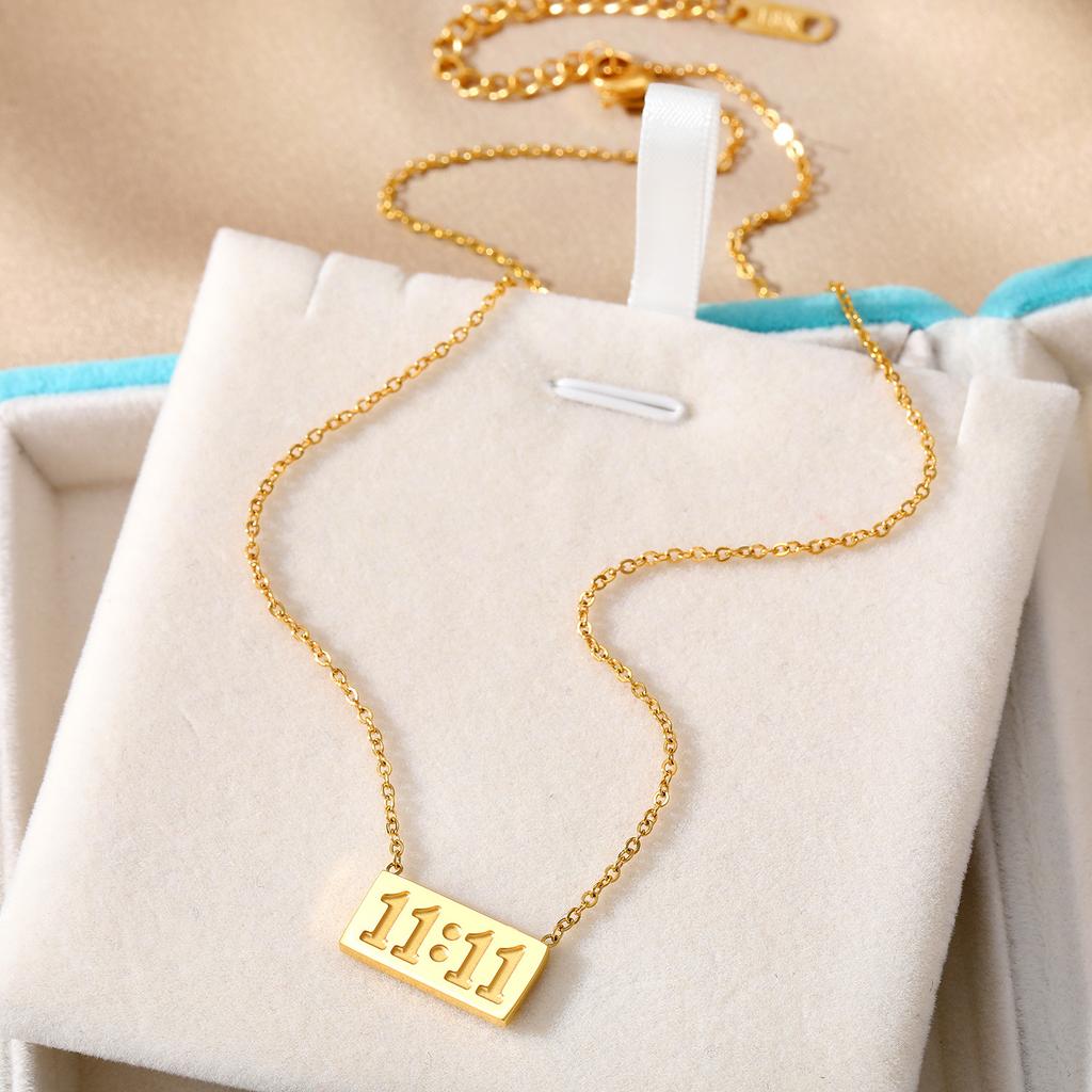 Tainless Steel Necklace "11:11"digit Square Stainless Steel Pendant Stainless Steel Gold Silver Color Tarot Necklace