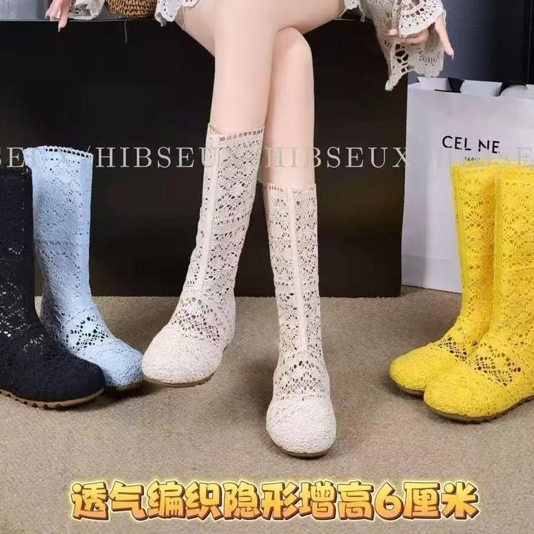 Martin boots women's 2025 summer new wool mesh boots knitted hollow boots lace short hole boots flat single shoes