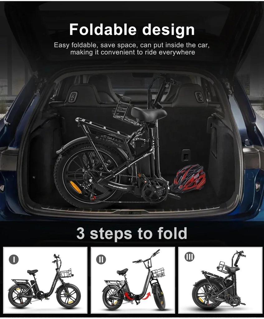 SAMEBIKE C05 PRO Bicicletta Elettrica con Ruote Grasse, Motore 500W, Batteria al Litio 36V 13Ah, E-Bike per Adulti 20" per Pendolarismo in Città, Ciclismo e Viaggi