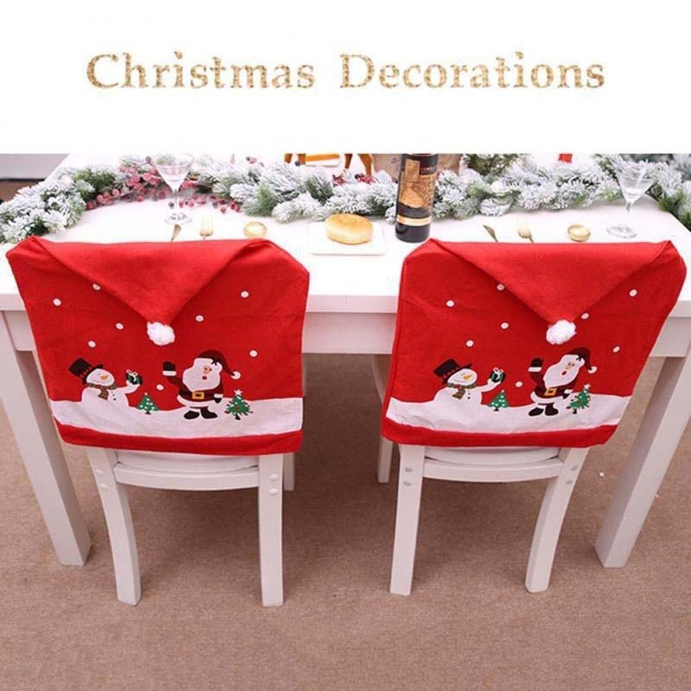4pcs Seat Protector Christmas Chair Cover Cartoon Xmas Decoration Santa Claus Seat Cover Creative Hat-shaped Snowman
