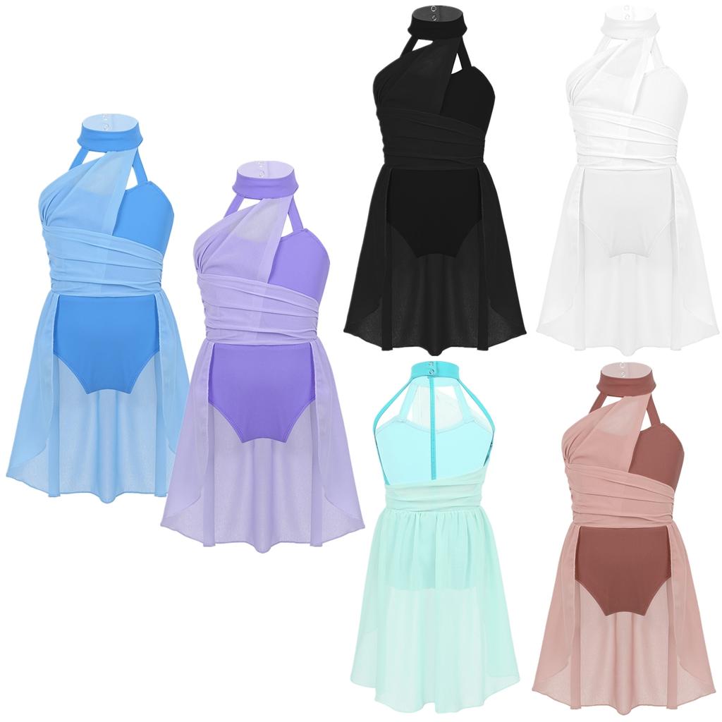 Dětské gymnastické taneční šaty bez rukávů Dívčí Ruched šifon živůtek Kostým k tanci